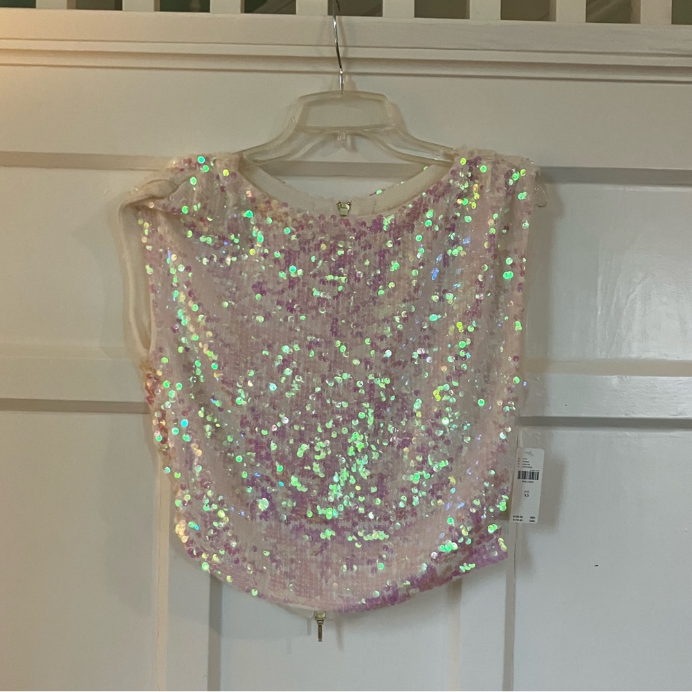 Anthropologie Pink Sequin Tank Top